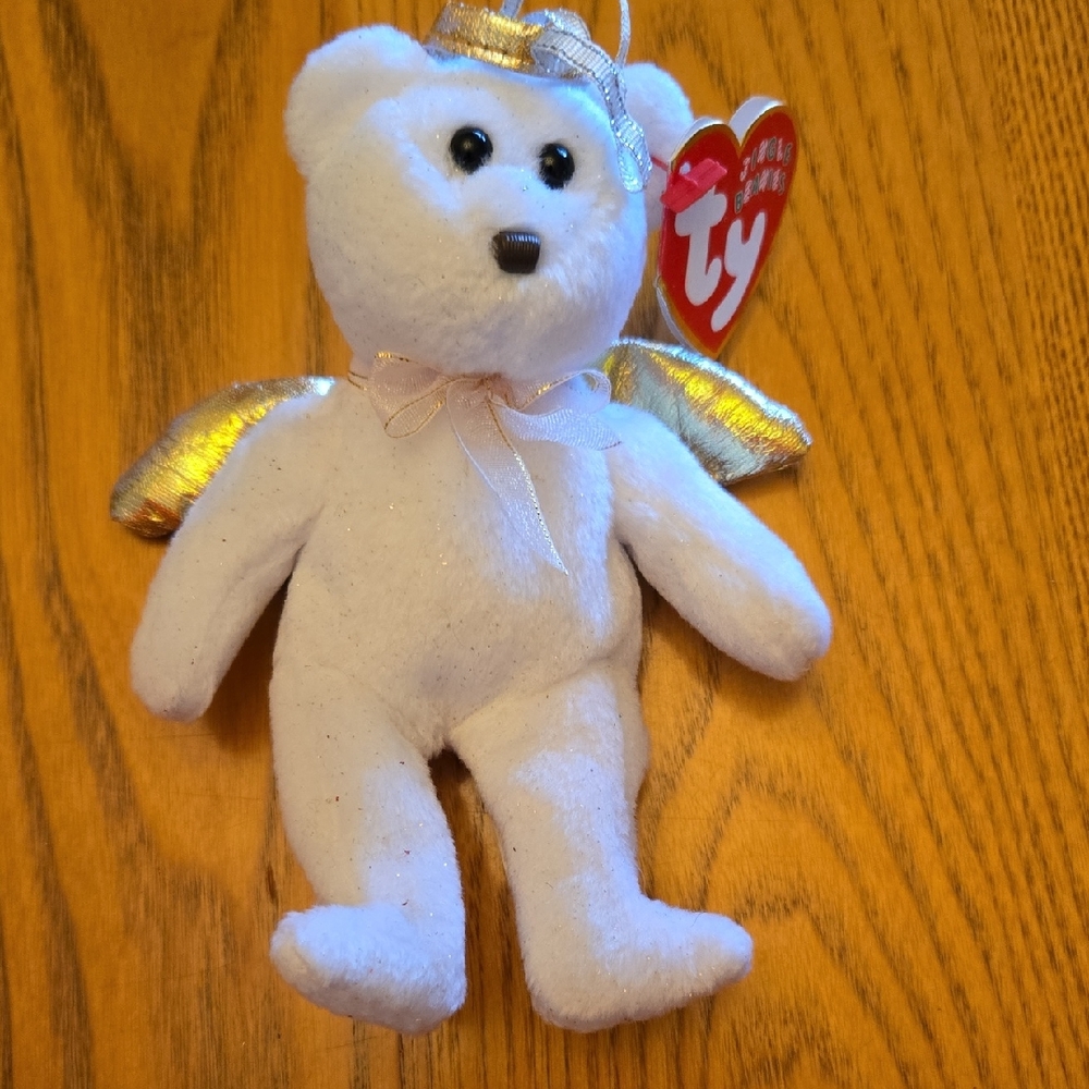 Ty White Halo II Beanie Baby with Gold and Silver Accents